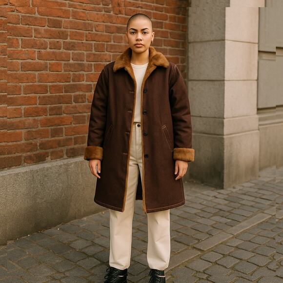 Denim & Co. 90’S Dark Denim & Faux Fur Trim Coat size Medium - Picture 13 of 13